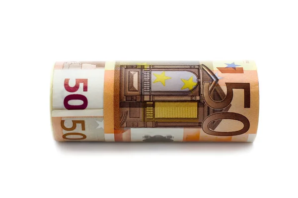 Denominações monetárias colocadas num vaso, de 50 euros arredondadas — Fotografia de Stock