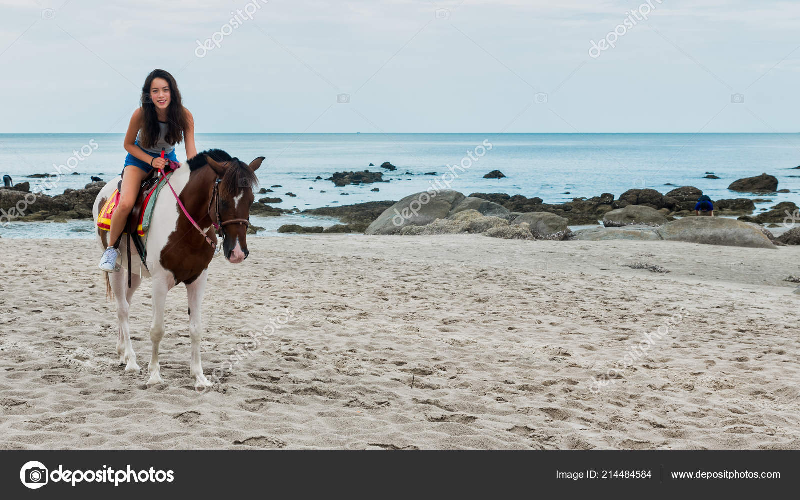 Young Girl Riding Horse Beach Hua Hin Thailand Stock Photo