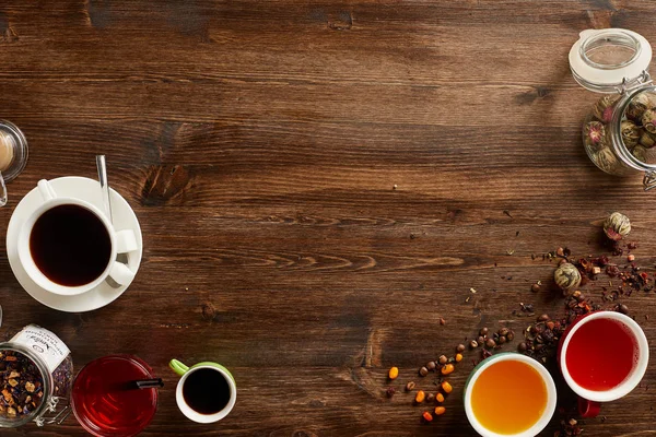 Vue Aérienne Différentes Sortes Thé Café Aromatisé Avec Des Herbes Photo De Stock