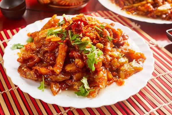 Närbild Redo Att Äta Kinesisk Mat Serveras Med Såser Och — Stockfoto