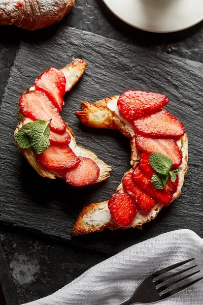 Petit Déjeuner Avec Croissant Café — Photo