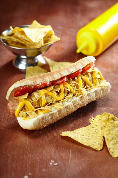 Hot Dog Con Patatine Mais Cibo Spazzatura — Foto Stock