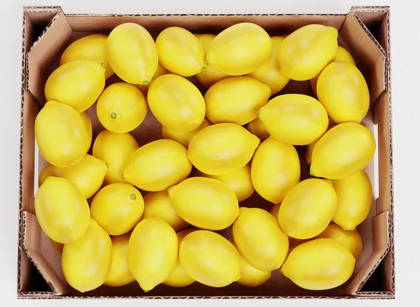 Realistické Vykreslení Citronů Krabici — Stock fotografie