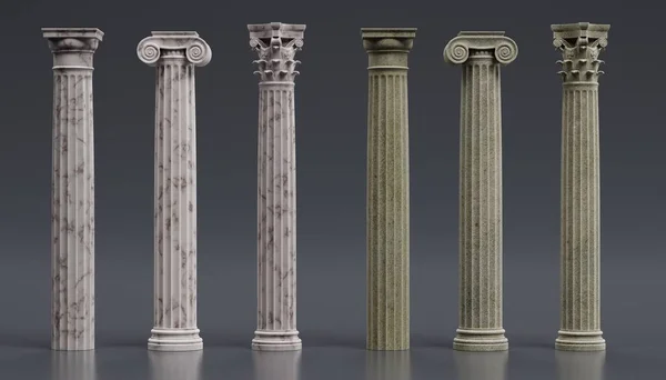 Refleic Render Columns Doric Ionic Corinthian — стоковое фото