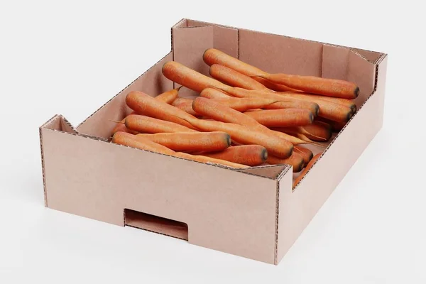 Realista Renderizado Zanahorias Caja — Foto de Stock