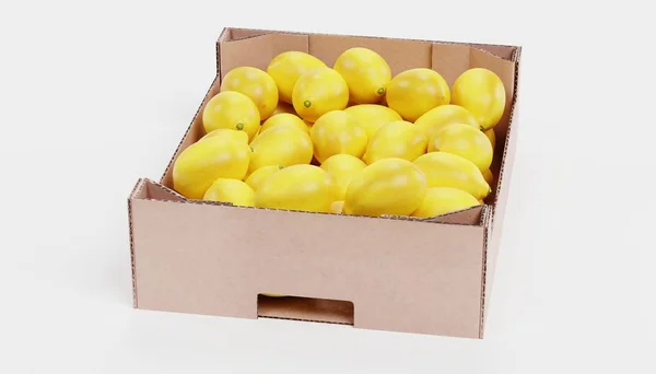 Realista Renderizado Limones Caja —  Fotos de Stock