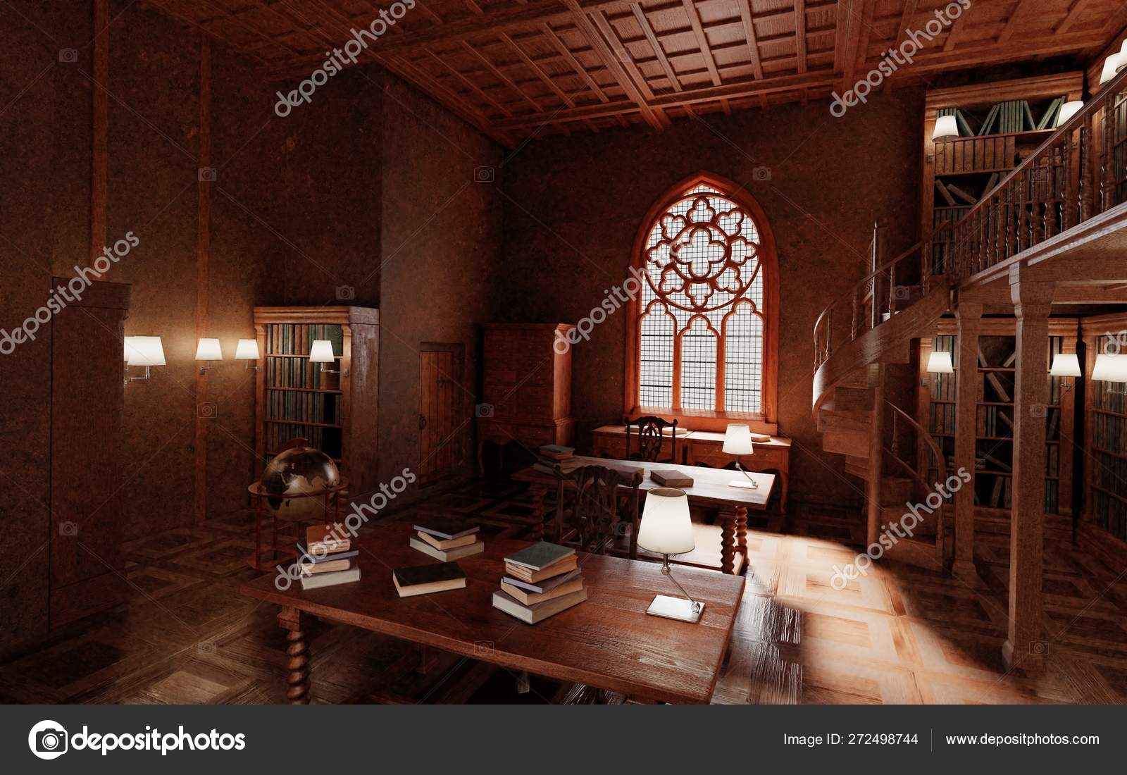 Realistic Render Old Antique Library Stock Editorial Photo C 3drenderings