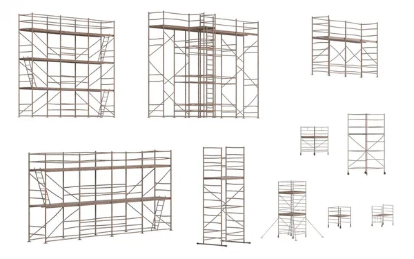 Realistické Vykreslení Sady Kovových Scaffolidings — Stock fotografie