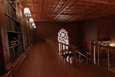 Eski Antik Kütüphane Gerçekçi 3d Render