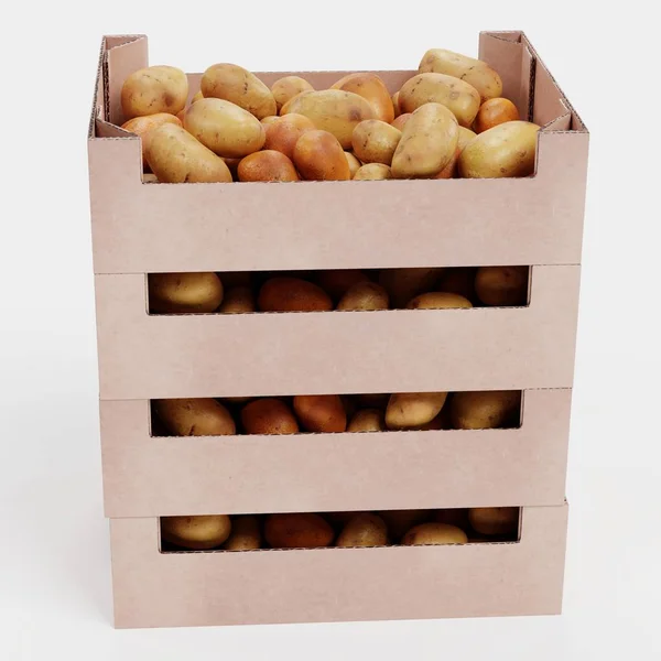 Realistic Render Potatoes Boxes — Stock Photo, Image