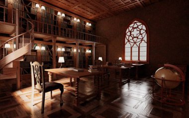 Eski Antik Kütüphane Gerçekçi 3d Render