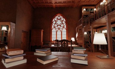 Eski Antik Kütüphane Gerçekçi 3d Render