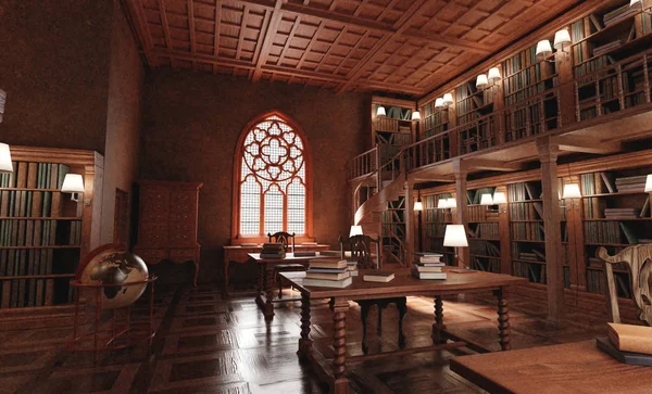 Realistic Render Old Antique Library — Stock Photo, Image