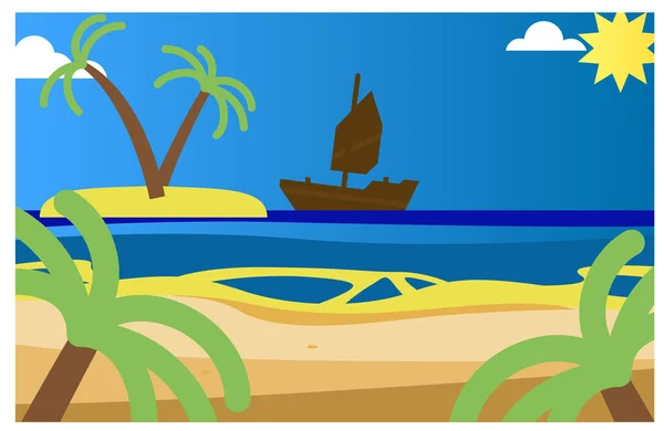 Sommar Bakgrund Ship Sea Palm Stockillustration