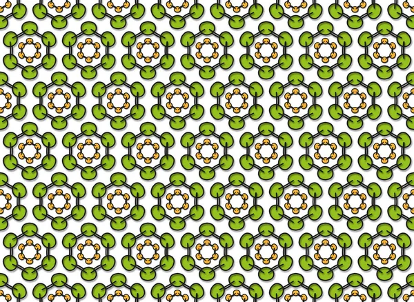 Fondo Abstracto Doodle Verde Textil Flores Hexagonales — Foto de Stock