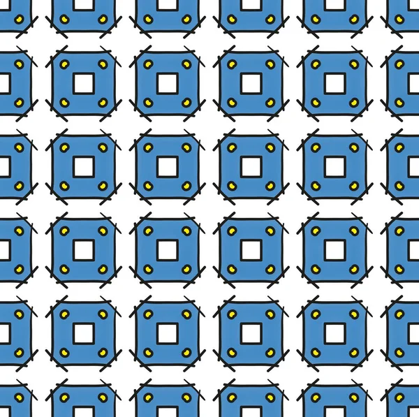 Doodle Ισοπαλία Ύφασμα Και Χαρτί Τετράγωνο Μπλε Μοτίβο — Φωτογραφία Αρχείου