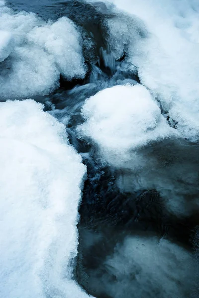 Sezónní Pozadí Detail Zamrzlé Řece Rapids — Stock fotografie