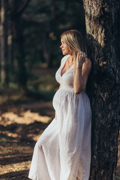 Joven mujer embarazada feliz relajarse y disfrutar de la vida en la naturaleza. —  Fotos de Stock