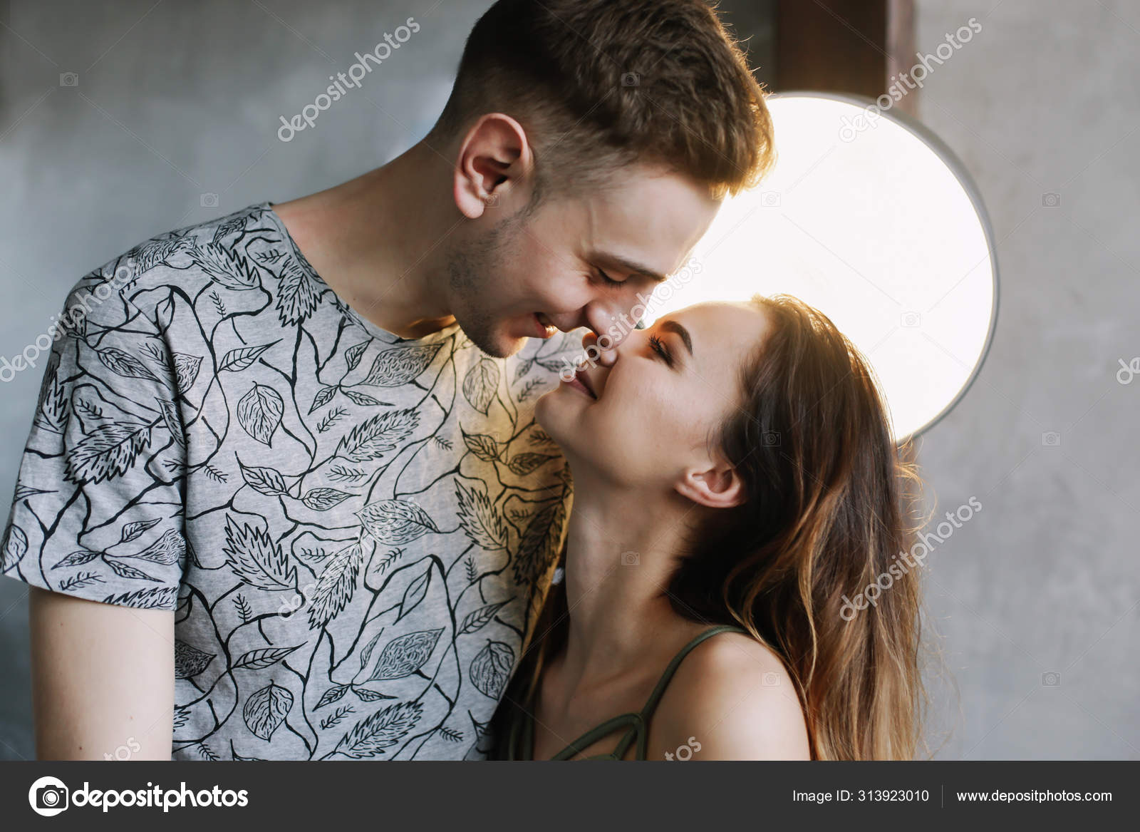 Kiss, Love, Romantic Dating Concept. Profile Portrait of Young