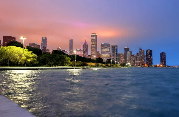 Chicago Illinois Junio 2018 Horizonte Chicago Por Noche Después Una — Foto de Stock