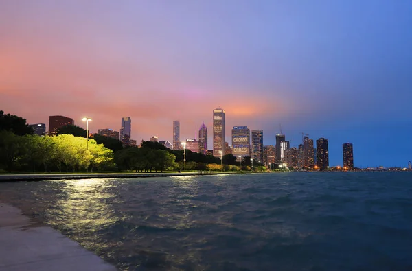 Chicago Illinois Junio 2018 Horizonte Chicago Por Noche Después Una — Foto de Stock