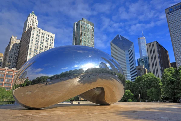 Chicago, Illinois, ABD - 23 Haziran 2018: 'Cloud Gate' olarak da bilinen 'fasulye' Downtown Chicago Millenium Park.