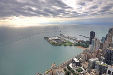 Chicago, Illinois manzarası hava görüntüsünü.