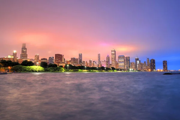 Chicago Illinois Junio 2018 Horizonte Chicago Por Noche Después Una — Foto de Stock