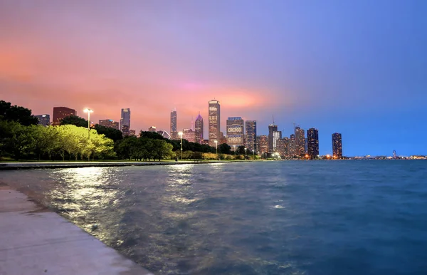 Chicago Illinois Usa Června 2018 Chicago Panorama Noci Bouři Přes — Stock fotografie