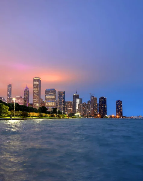 Chicago Illinois Usa Juni 2018 Die Skyline Chicagos Der Nacht — Stockfoto