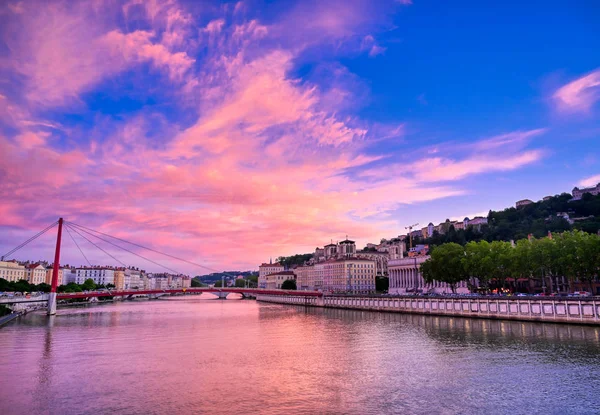 Una Vista Lyon Francia Largo Del Río Saone Atardecer —  Fotos de Stock