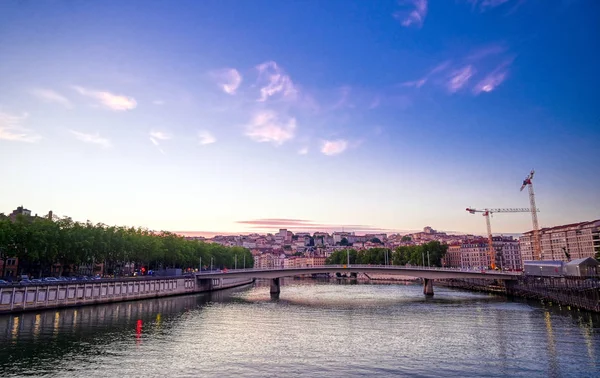 Una Vista Lyon Francia Largo Del Río Saone Atardecer —  Fotos de Stock