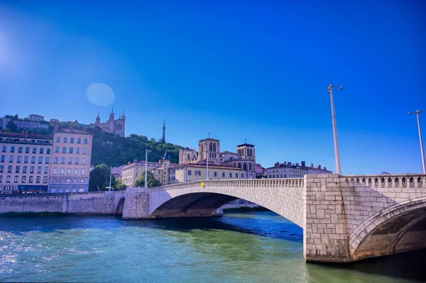 午後のサオーネ川沿いのフランス リヨンの眺め — ストック写真