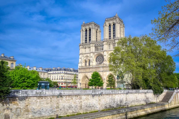 Notre Dame Kathedraal Aan Rivier Seine Parijs Frankrijk Brand April — Stockfoto