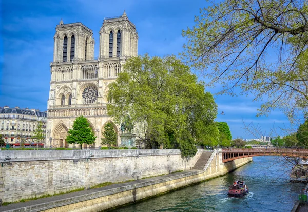 Notre Dame Cathedral Seine River Paris France Fire April 2019 — Stock Photo, Image