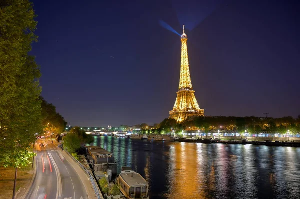 Paris France April 2019 View Eiffel Tower Night River Seine — Stock Photo, Image
