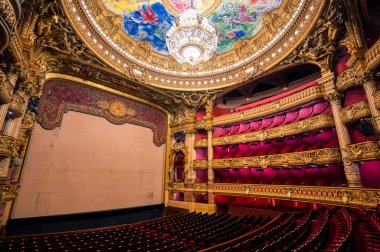 Paris, Fransa-23 Nisan 2019-Paris, Fransa 'da bulunan Palais Garnier oditoryum.