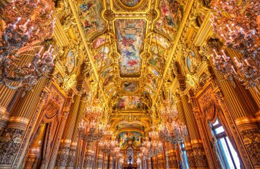 Paris, Fransa-23 Nisan 2019-Paris, Fransa 'da bulunan Palais Garnier büyük Fuer.