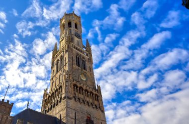 Bruges (Brugge), belguim Pazar Meydanı 'nda bulunan Brüj Belfry.