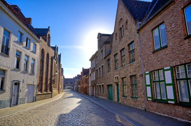 Bruges (Brugge), Belçika sokakları ve mimarisi görünümü.