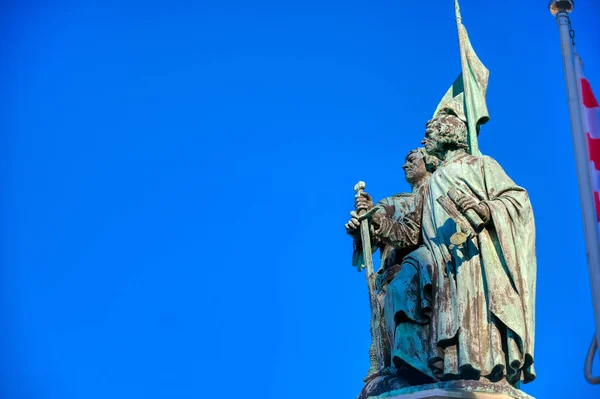 Statue Jan Breydel Pieter Coninck Située Dans Centre Historique Ville — Photo