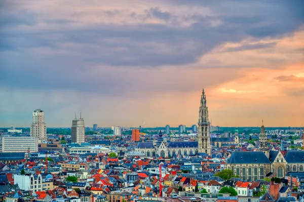 Vista Aérea Antuérpia Bélgica Pôr Sol — Fotografia de Stock