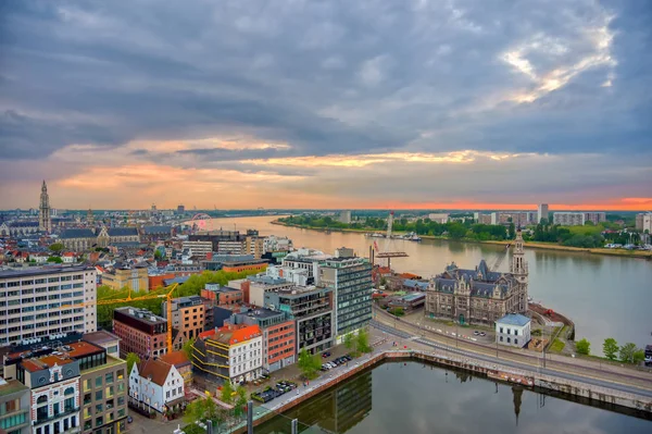 Letecký Pohled Antverpy Belgie Při Západu Slunce — Stock fotografie