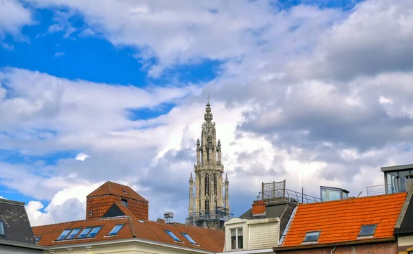 Καθεδρικός Ναός Της Παναγίας Στους Δρόμους Της Αμβέρσας Βέλγιο — Φωτογραφία Αρχείου