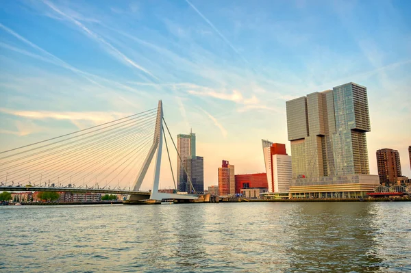 Rotterdam, Hollanda'nın kuzey ve güney kısımlarını birbirine bağlayan Erasmusbrug'un (Erasmus Köprüsü) görünümü.