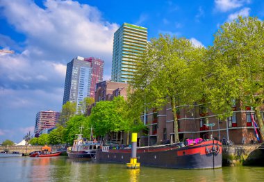 Rotterdam, Hollanda şehrindeki kanallar ve su yolları.