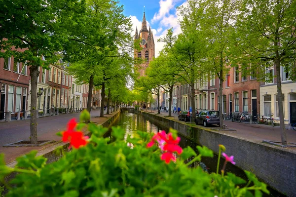 Los Canales Canales Ciudad Delft Los Países Bajos Día Soleado —  Fotos de Stock