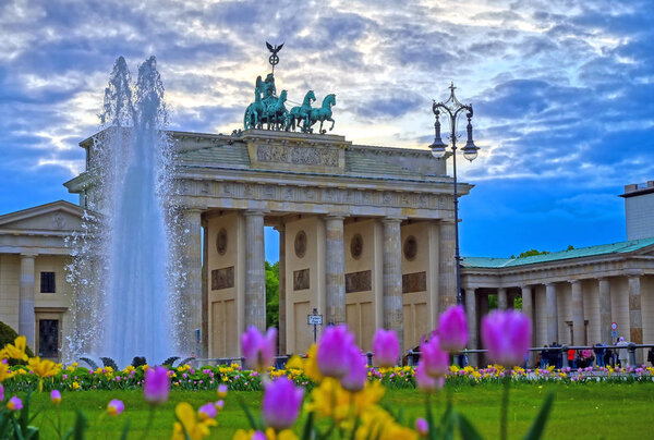 The Brandenburg Gate located in Pariser Platz in the city of Berlin, Germany.