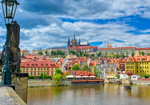 Vue Sur Pont Charles Rivière Vltava Jusqu Château Prague Cathédrale — Photo