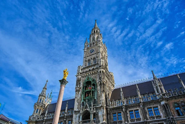 New Town Hall Ligger Marienplatz Munchen Tyskland - Stock-foto